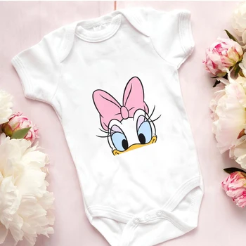 Disney Mickey Mouse Pasgeboren Kleding Minnie Daisy Cartoon Print Bodysuit Baby 0-24 Maanden Schattig Zomer Witte Kleding Voor Meisjes