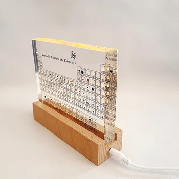 Acryl Periodieke Tabel, met Licht Houten Base Kerst Letters Decoratie Onderwijs Display Chemische Real-Elementen Home Decor