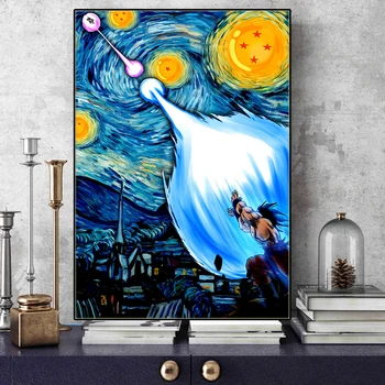 Abstracte Anime Goku Posters Van Gogh ' s sterrennacht Canvas Schilderen en Afdrukken van Kunst PictureTeen Slaapkamer Huis Muur Decoratie