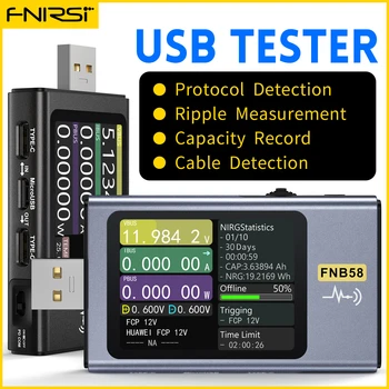 FNIRSI-FNB58 USB Batterij Tester Voltmeter Ampèremeter TYPE-C Snel Opladen Detectie Trekker Capaciteit Meting Rimpel Meten
