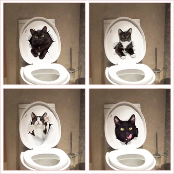 Levendige 3d-Gat Grappige Kat Hond Wc Stickers Diy Wc Toilet Decoratie van het Huis Schattige Kitten, Puppy gezelschapsdieren Kunst aan de Muur Stickers