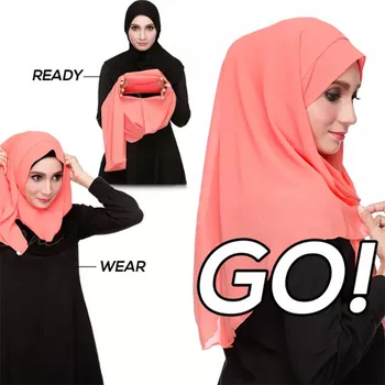 Nieuwe Hijibs Cap Sjaal Muts Moslim Hijab Sjaals Fashion Vrouwen Solide Zachte Chiffon Moslim Tulband Hoed Op Haar Hoofd Sjaal Wrap