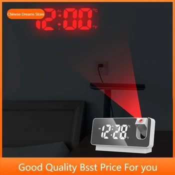 LED Digitale Smart Alarm Clock Horloge Tabel Elektronische Desktop Klokken USB Wake-Up Klok met 180D Tijd Projector, Snooze vochtigheid