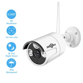 Hiseeu 3.0 MP IP-Camera Surveillance-3,6 mm Lens Waterdichte Beveiliging WiFi Camera en Waarschuwt het Systeem de Visie van de Nacht CCTV IP66