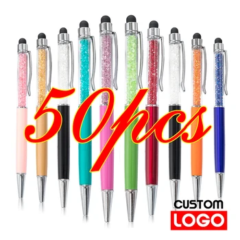 50pcs/Veel Crystal Metalen Balpen Fashion Creatieve Stylus Touch voor het Schrijven van Stationery Office School Geschenk Gratis Aangepaste Logo