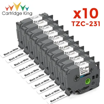 10PK 231 6/9/12 mm TZ-Witte Tape TZ-231 TZ231 TZ221 TZ-211 Zwart op Wit Gelamineerd Label geschikt voor de Brother PT-Label Maker