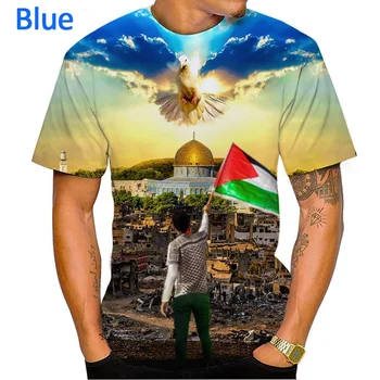 Palestina Jeruzalem 3d Geprinte T-Shirt met Korte Mouwen Palestina Vlag t-Shirt