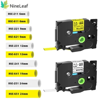 NineLeaf 6/9/12/18/24mm Heat Shrink Tube Tape geschikt voor Brother HSE-211 24 221 231 621 Voor P-Touch Printer Labeling Machine