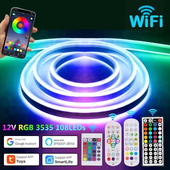 12V RGB Neon LED Strip Bluetooth WiFi 3535 108LEDs/m Neon IP67 Waterdichte RGB-Tape Met Afstandsbediening Power Kit Kamer Decor
