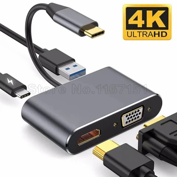 Type-C-4K-HDMI-VGA-compatibel USB-C 3.0 Hub Adapter voor MacBook Nintendo Samsung S20 Dex Huawei P30-Dock Xiaomi 10 TV