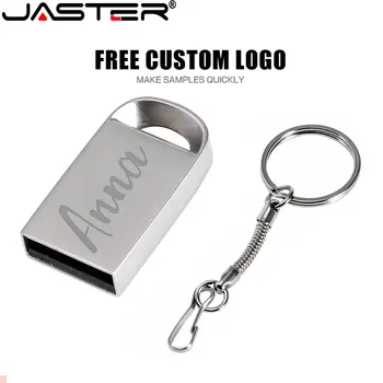 ASTER Pen Drive Super Mini Metallic Zilver 64GB Gratis Sleutelhanger 32 gb Gratis Aangepaste Logo 16GB Anti Drop Business Drive