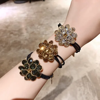 Elegant Haar Touw hoogwaardige CZ Crystal Bloem elastiekjes koreaanse Trendy Elastische Haar Bands Hoofddeksels Accessoires Sieraden Cadeau