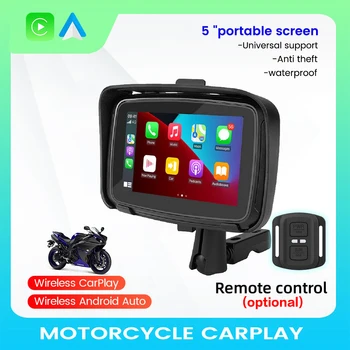 5 inch Draagbare Motor LCD-Display IPX7 Waterdicht Monitor Voor Draadloos Apple Carplay Android-Auto Moto Auto-Play-Scherm GPS