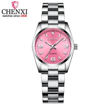 CHENXI Fashion Roze Wijzerplaat Horloges Voor Vrouwen 2023 Hoge Kwaliteit Quartz Horloge Elegante Jurk Dames Roestvrij Staal Horloges xfcs
