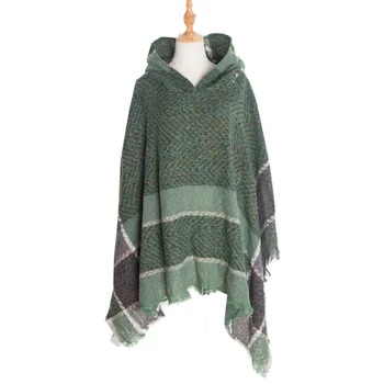Nieuw In 2023 Herfst Winter Hooded Poncho ' S Over Jas Voor Vrouwen Los Gestreepte Capes Knit Pullover Sjaal Vrouwelijke Casual Trui Mantel