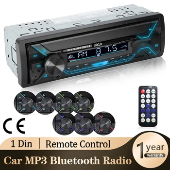 Auto Radio Audio 1din Bluetooth Stereo MP3-Speler FM-Ontvanger 60Wx4 Met Kleurrijke Verlichting AUX/USB/TF Card In Dash Kit