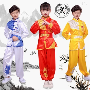 Traditionele Chinese Wushu Kleding Tai Chi Uniforme Kinderen Kungfu Outfits Nieuwe Jaar Stage Performance Hanfu Top+broek+inzet Kostuums