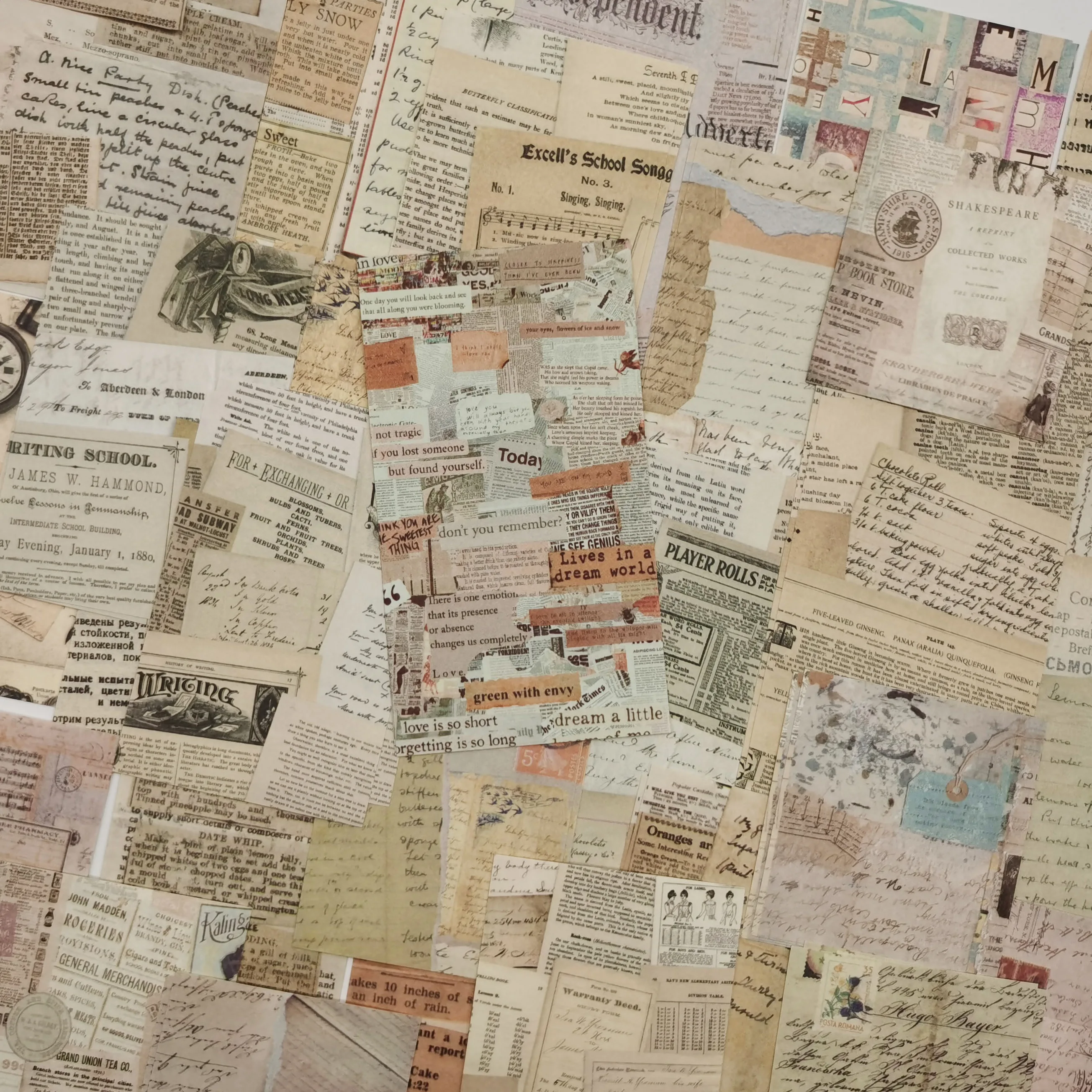 60 stuks Vintage Scrapbooking Diy Collage Materiaal Papier Decoratieve Retro engels Fragment Dagboek Tijdschriften Achtergrond Papier voor de Kunst