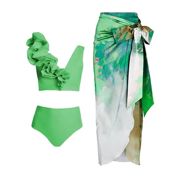 2023 Art Print Bikini Badpak en Bedek Vakantie Designer Badmode badpak Groen Bikini Twee Stukken Printe Rok