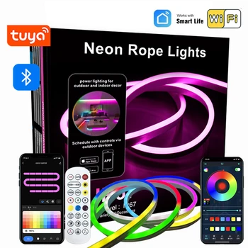 Tuya RGBIC Led Neon Rope Light WiFi Neon Verlichting APP Control Dimbare Stem voor Alexa Google Game Room Decor Kerst Decoratie