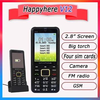 GSM 4 SIM-Kaarten Vier stand-by Draagbare Radio MP3 MP4 Camera Grote Fakkel Recorder China Goedkope Telefoons russische Toetsenbord