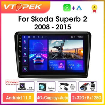 Vtopek 10.1 4G Carplay 2din Android autoradio Multimidia Video-Speler Navigatie met GPS Voor Skoda Superb 2 B6 2008-2015 Head Unit