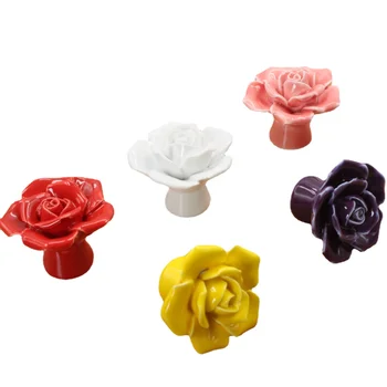 Keramische Bloem Rose Lade Knoppen Landelijke Kast Kast Verwerkt 41mm Diameter 34 mm, Hoogte Mode Meubilair Handvatten Hardware