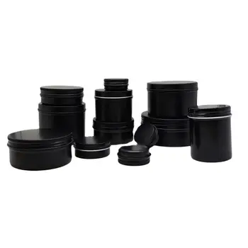 5-250ml Zwart Aluminium Blikjes Ronde metalen Doos met Deksel Metaal Pil Blikjes Crème Zalf Potten Opslag Container voor Balsem Wax Cosmetica