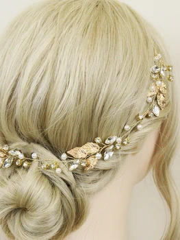 Gouden Bladeren Bruids Handgemaakte Haarbanden Partij Haarband, Eenvoudige Vrouwen en Meisjes Haar Wijnstok Bruiloft van Haar Accessoires voor Banket