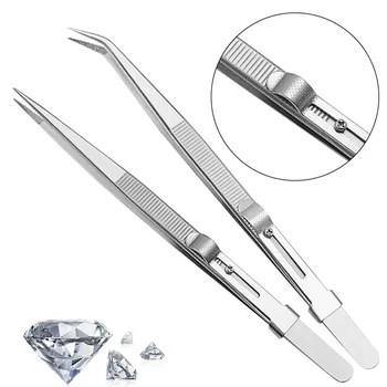 Roestvrij Staal Diamond Jewelry Pincet Edelsteen Pincette met Verstelbare Antislip Lock Sieraden Pincet handgereedschap