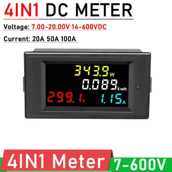 4in1 DC Voltmeter Ampèremeter Macht geven Meter DC-7-20V-14V-600V digitale LCD-voltage elektrische energie meter shunt Batterij