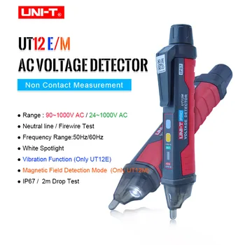 UNIT Non-contact AC Voltage Detector Volt Pen IP67 Indicator LED Zaklamp Aansluiting Muur Volt Test Potlood 24V-1000V UT12E UT12M