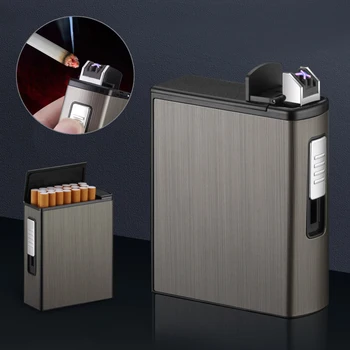20Pcs Capaciteit Metaal Sigaret Geval Doos Met USB Lichter Winddicht Oplaadbare Sigaret Houder Vervangbare Draad Gadget Voor Mannen