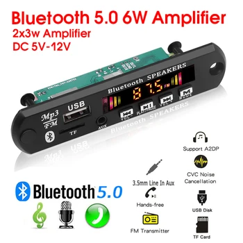 Hands-free-MP3-Speler, Decoder Board 5V 12V Bluetooth 5.0 6W versterker Auto FM Radio Module Ondersteuning van FM-TF-USB-AUX-Recorders
