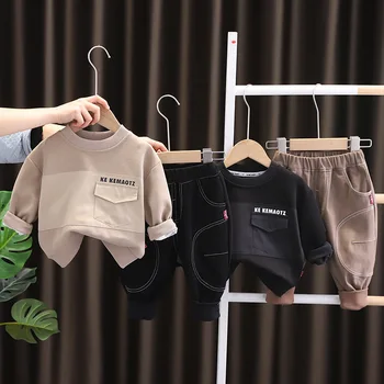 2023-koreaanse Lente Herfst Kinderen Jongen 2PCS Kleding Set met Lange Mouwen Brief Sweatshirt Jeans Broek Peuter Baby Jongen Outfit