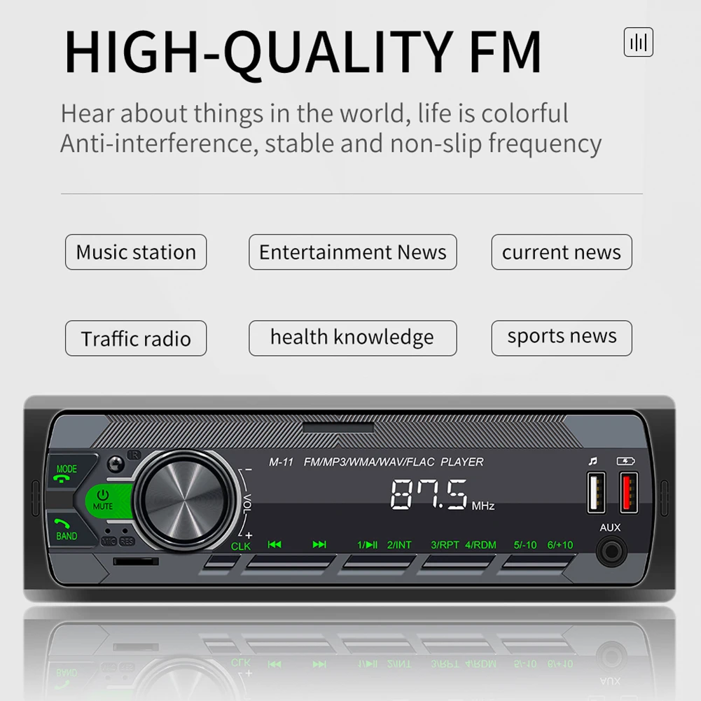 Bluetooth MP3-Speler Snel Opladen van USB FM-Zender MP3/WMA/WAV/FLAC autoradio Audio-AUX-Audio-Ingang voor het Entertainment voor in de Auto