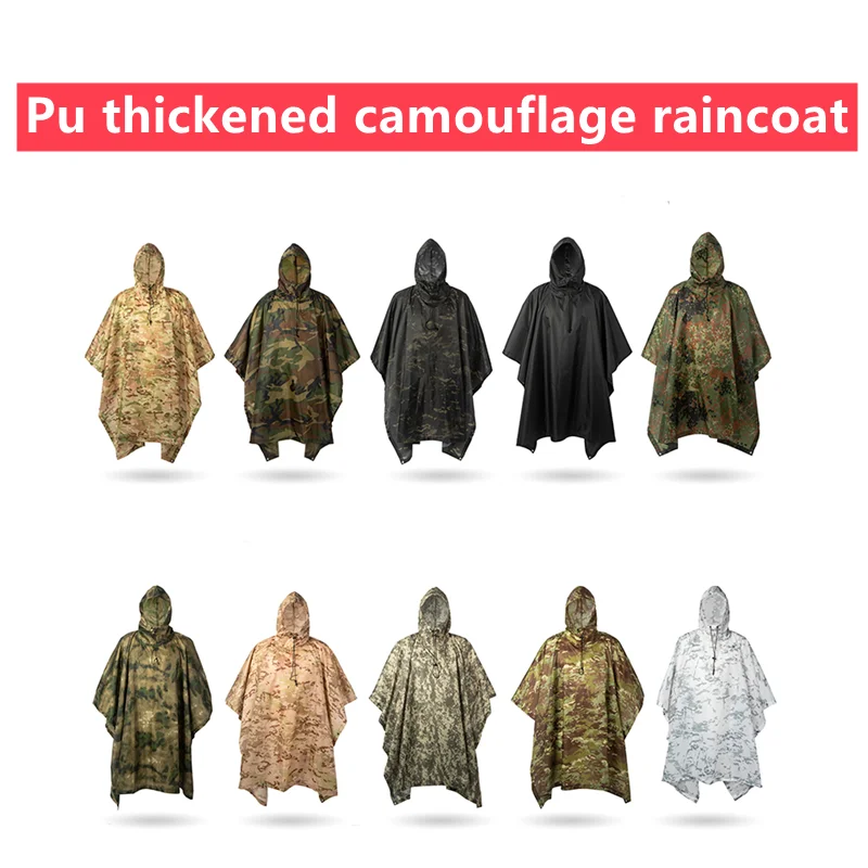 Buiten de Militaire Poncho 210T+PU Leger Oorlog Tactische Regenjas Jacht Ghillie Suit Vogels Paraplu regenkleding Huis accessoires