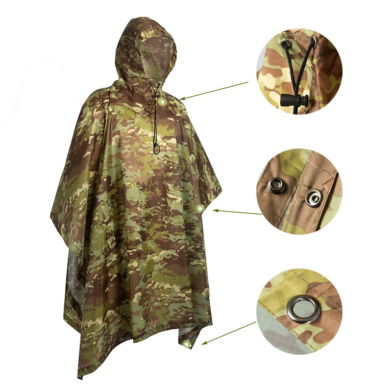 Buiten de Militaire Poncho 210T+PU Leger Oorlog Tactische Regenjas Jacht Ghillie Suit Vogels Paraplu regenkleding Huis accessoires