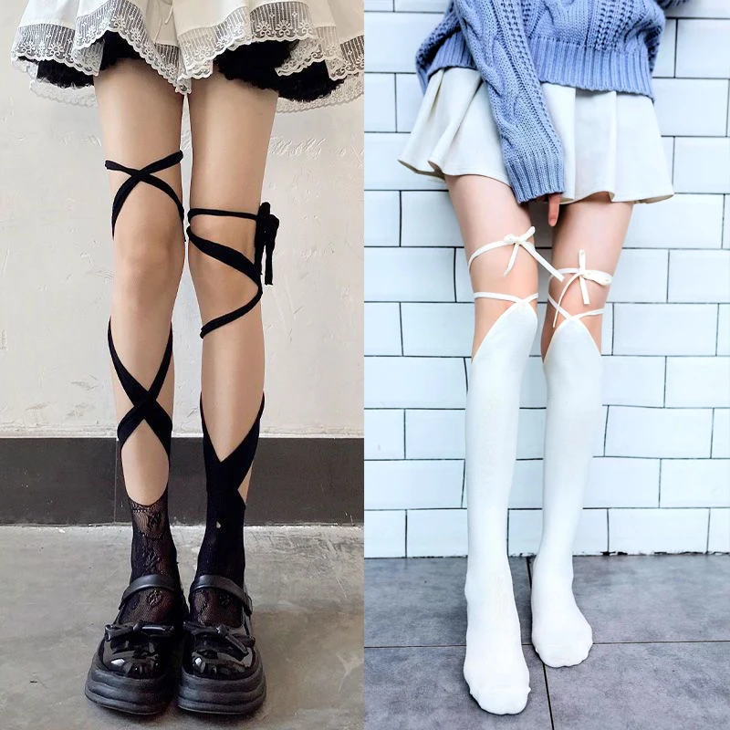 Lolita Cross-tie Over-knee Socks Sexy Lange Buis Jk Uniforme Kalf Sokken Vrouwelijke Japanse Hoge Buis Kousen voor Sexy Vrouw