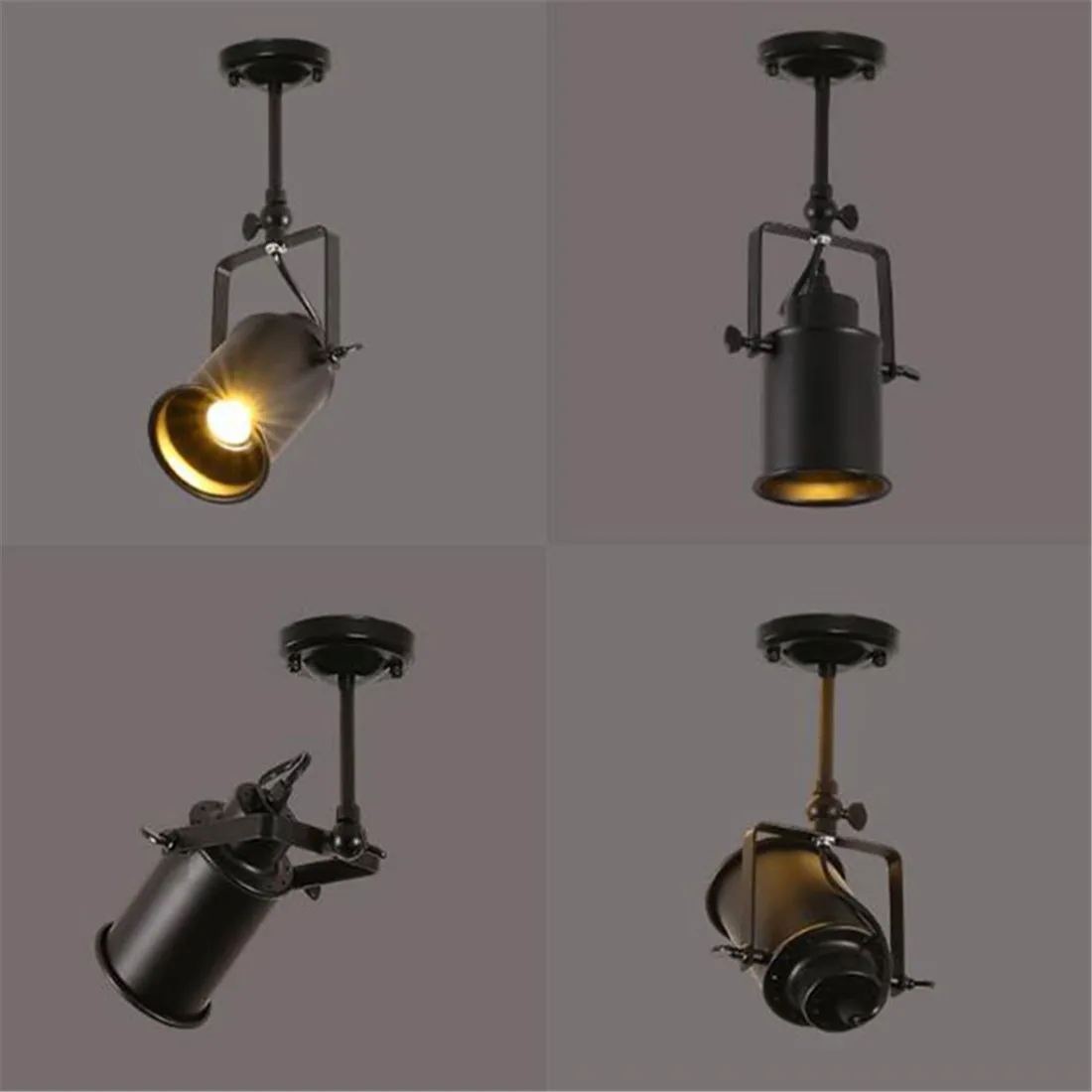 Vintage Zwarte smeedijzeren E27 Spotlight Accent Lamp Instelbaar verzonken montage aan de Muur of het Plafond Verlichting voor Loft Café-Bar, Winkel