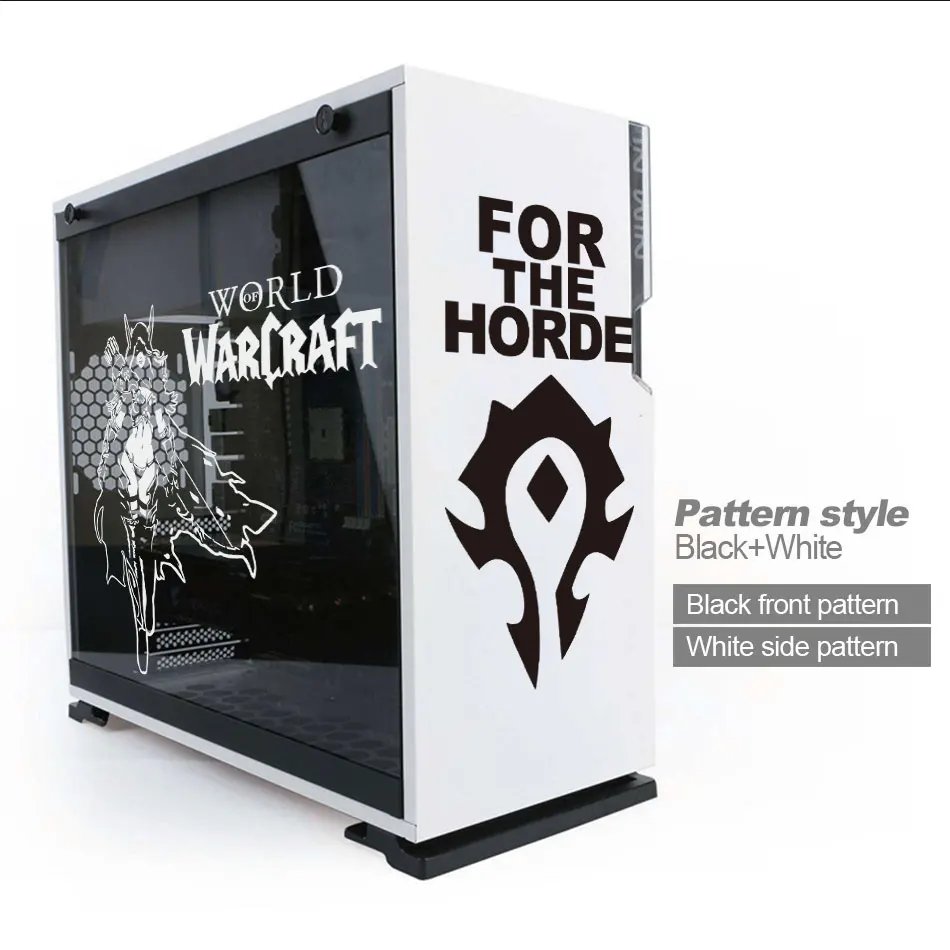 World of Warcraft Gaming PC behuizing Stickers ATX Mid Computer Glas Huid Decoratieve Sticker Waterdichte Verwijderbare Sticker Hol