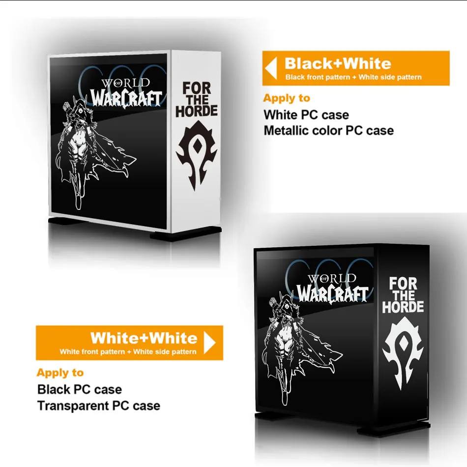 World of Warcraft Gaming PC behuizing Stickers ATX Mid Computer Glas Huid Decoratieve Sticker Waterdichte Verwijderbare Sticker Hol